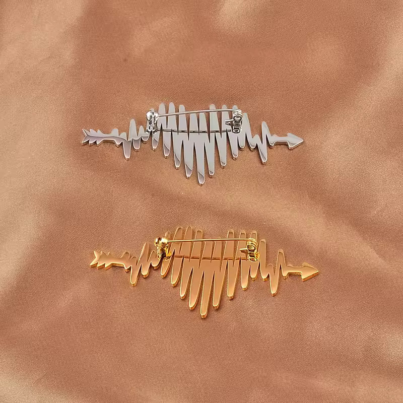 Broche cœur palpitant vue de dos, fermoir épingle