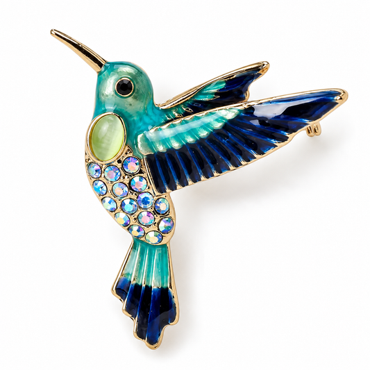 Broche colibri émaillée, alliage métallique