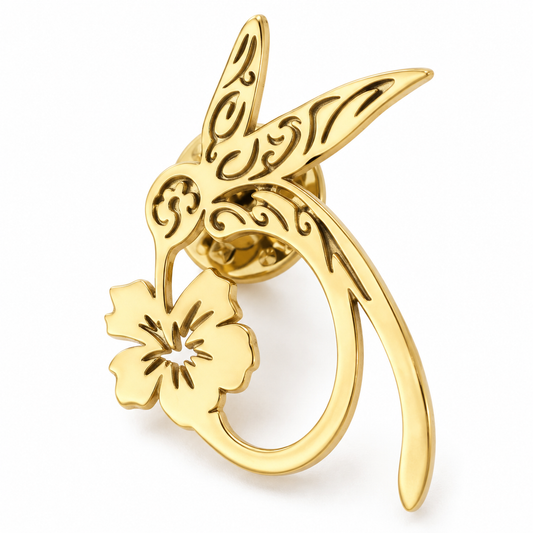 Broche colibri, acier inoxydable