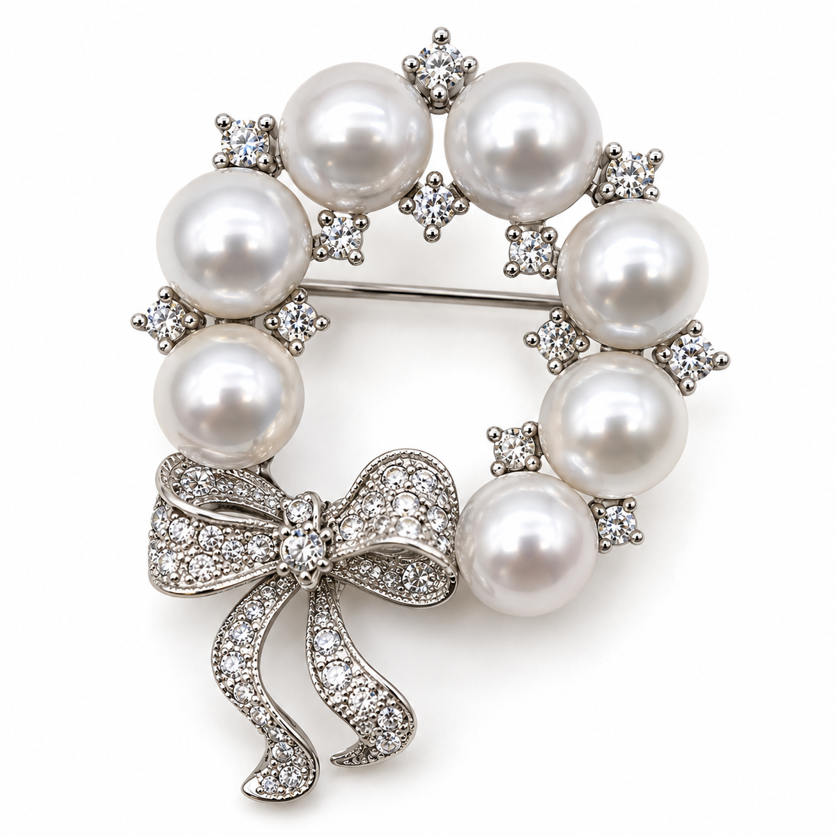 Broche couronne circulaire, finition argentée, alliage métallique