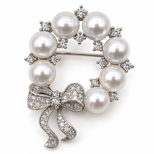 Broche couronne circulaire, finition argentée, alliage métallique