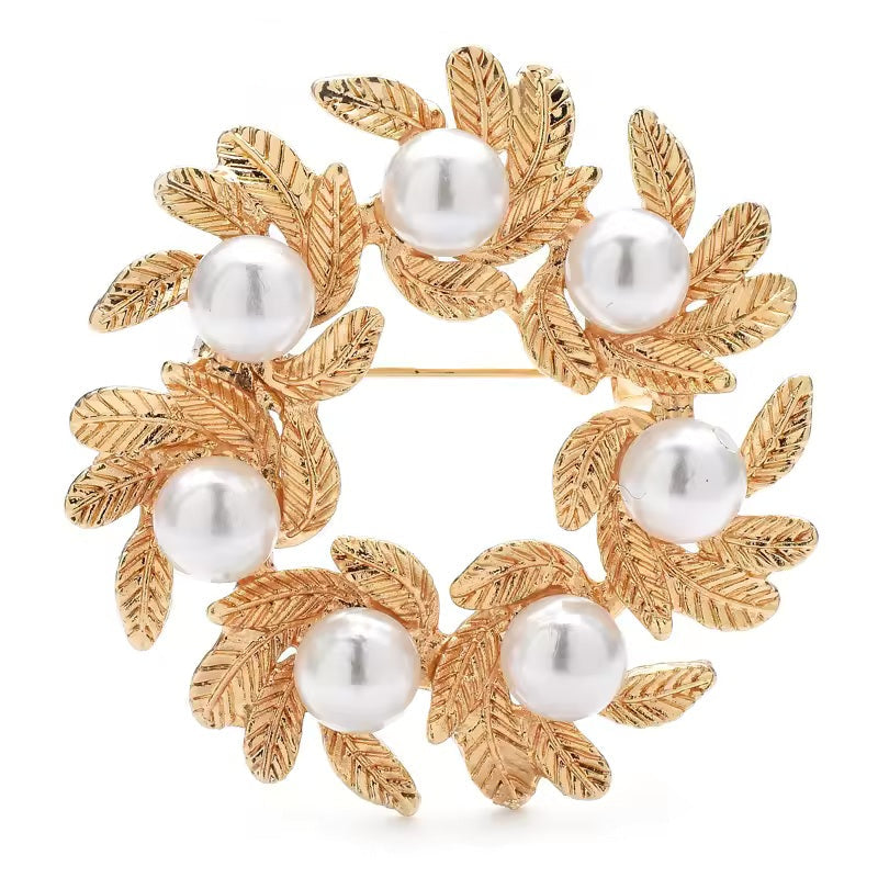 Broche couronne éternelle, finition dorée, alliage métallique