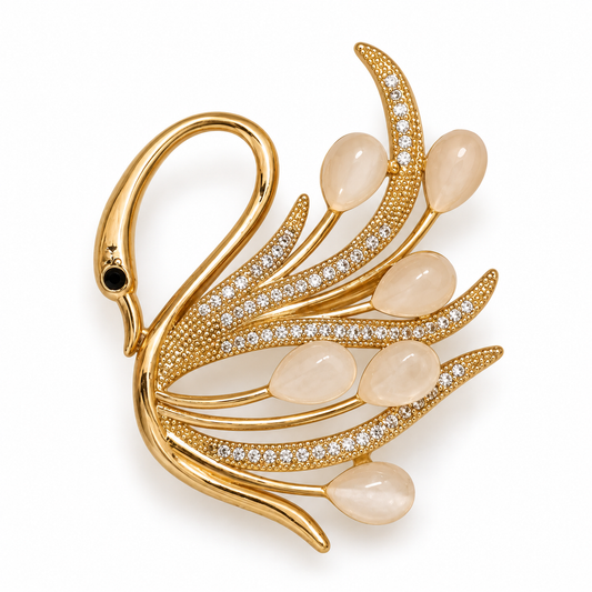 Broche cygne luisant, finition dorée, alliage métallique