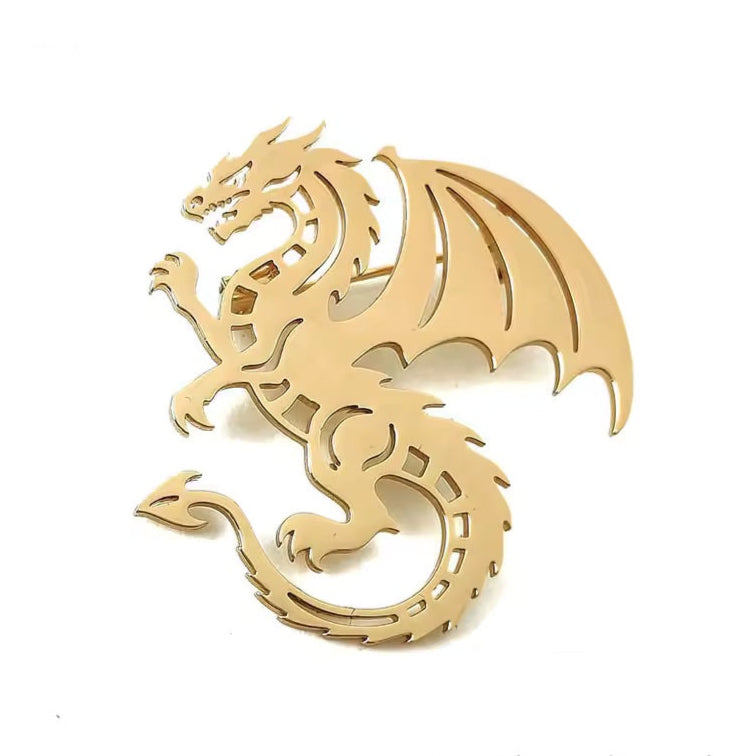 Broche dragon furieux, acier inoxydable