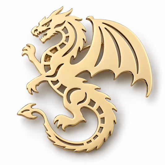 Broche dragon furieux, acier inoxydable