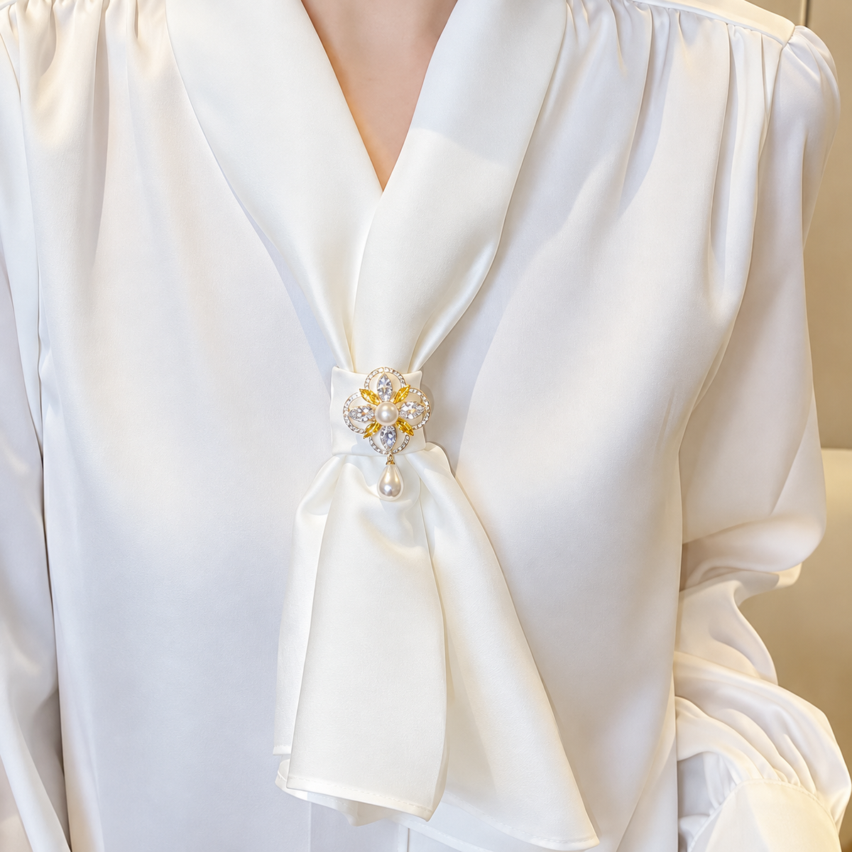 Broche éclat royal portée sur une tenue