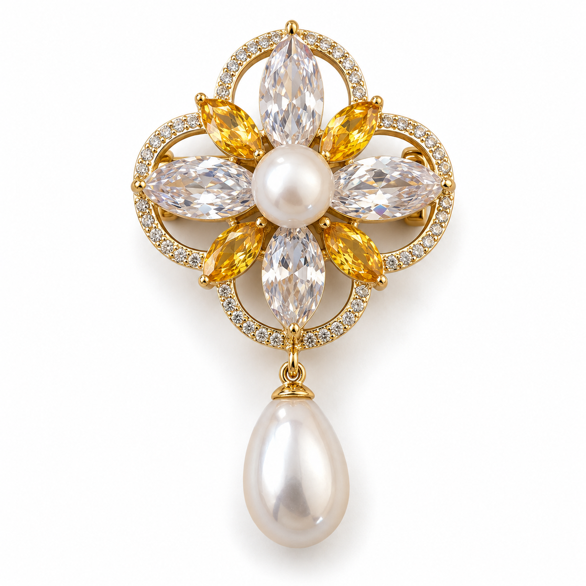 Broche éclat royal, finition dorée, alliage métallique
