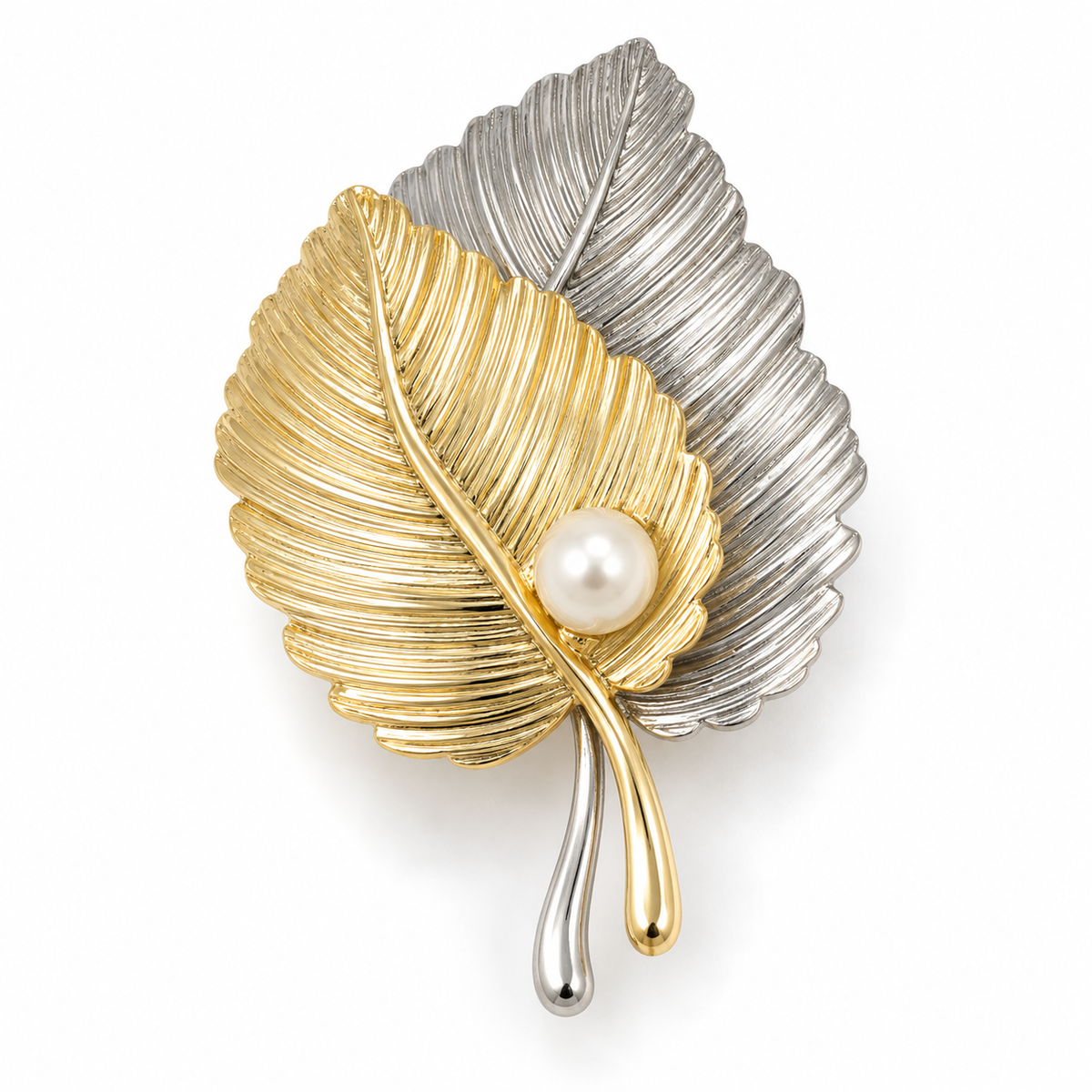 Broche écrin de feuilles, alliage métallique