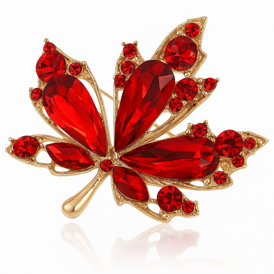 Broche feuille d’érable rouge, finition dorée, alliage métallique