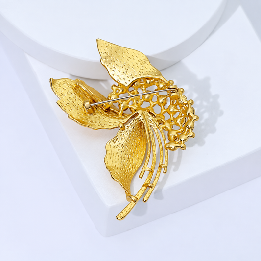 Broche feuille éclat vue de dos, fermoir épingle