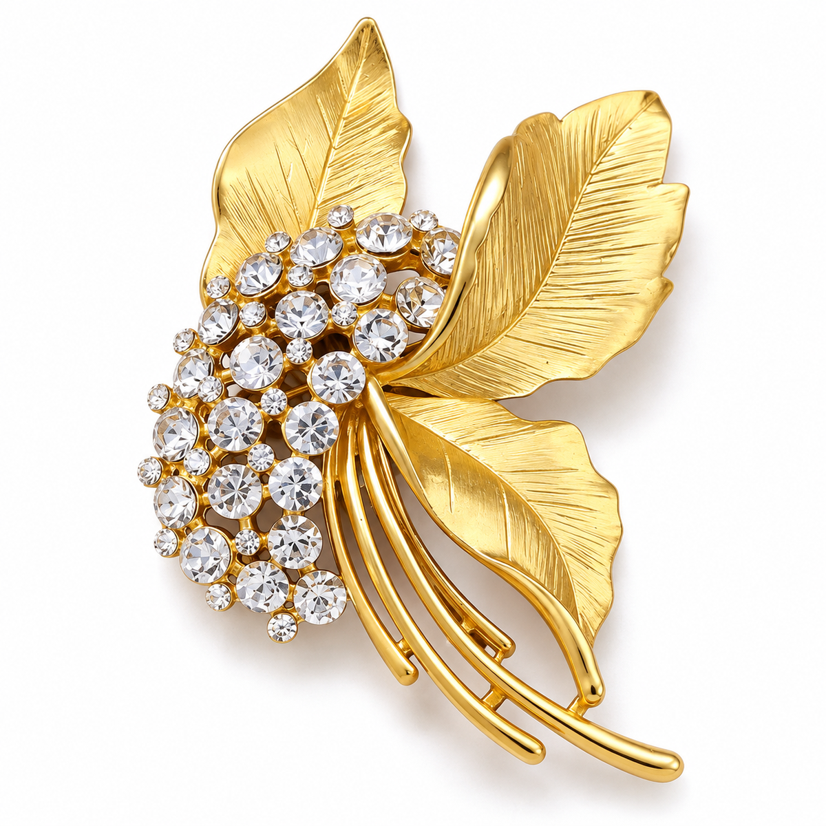 Broche feuille éclat, finition dorée, alliage métallique