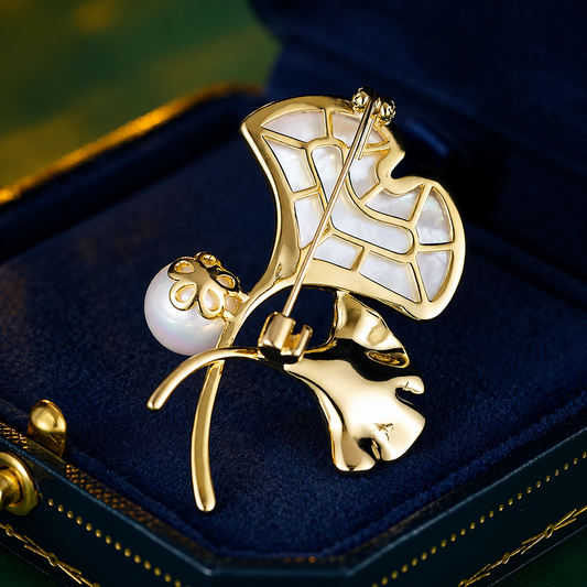 Broche feuilles de ginkgo de dos