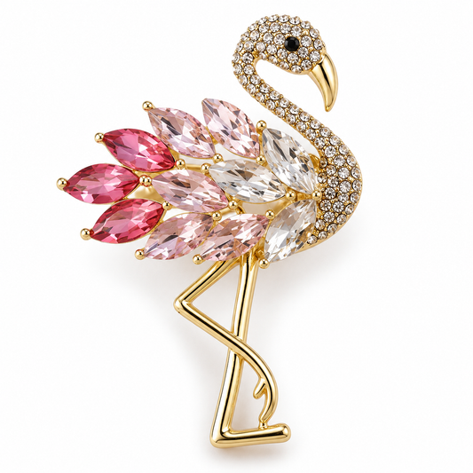 Broche flamant rose strass, vue complémentaire