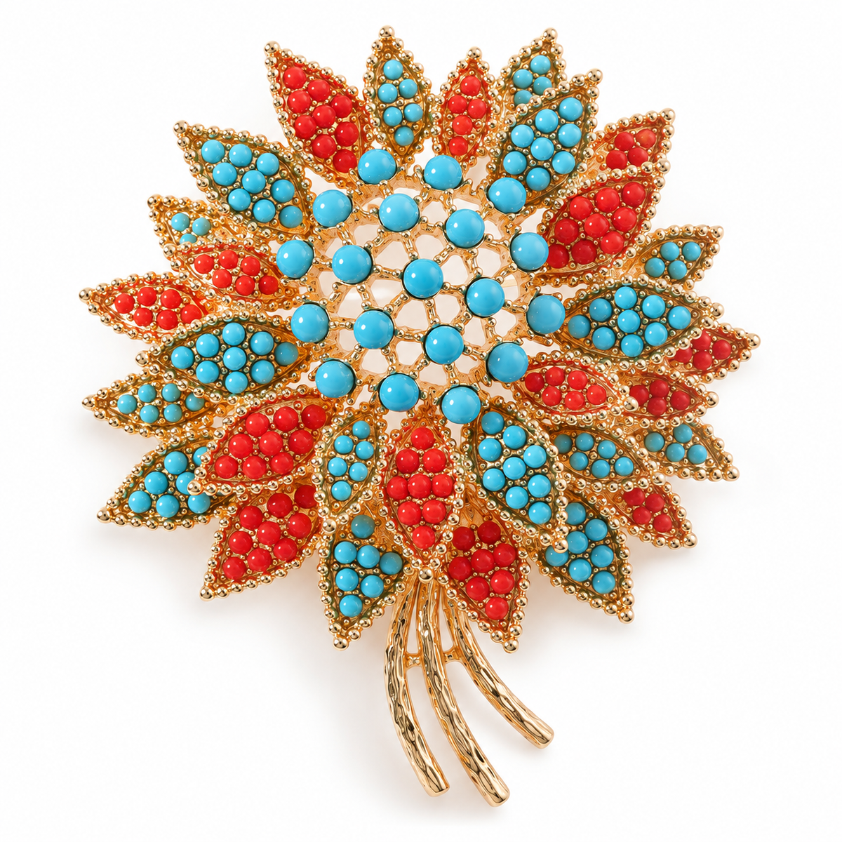 Broche fleur corail, alliage métallique