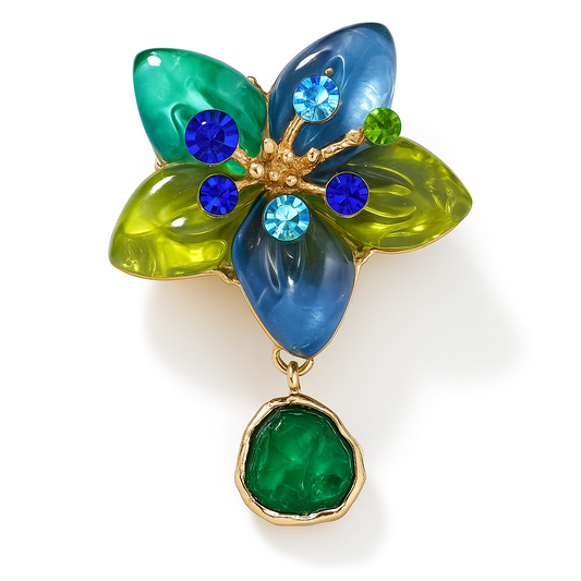 Broche fleur cristal, alliage métallique