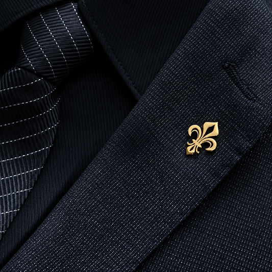 Broche fleur de lys portée sur une tenue