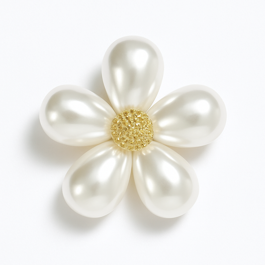 Broche fleur de perle, finition dorée, alliage métallique