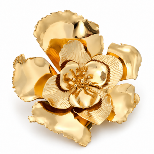 Broche fleur éclat d'or, finition dorée, alliage métallique