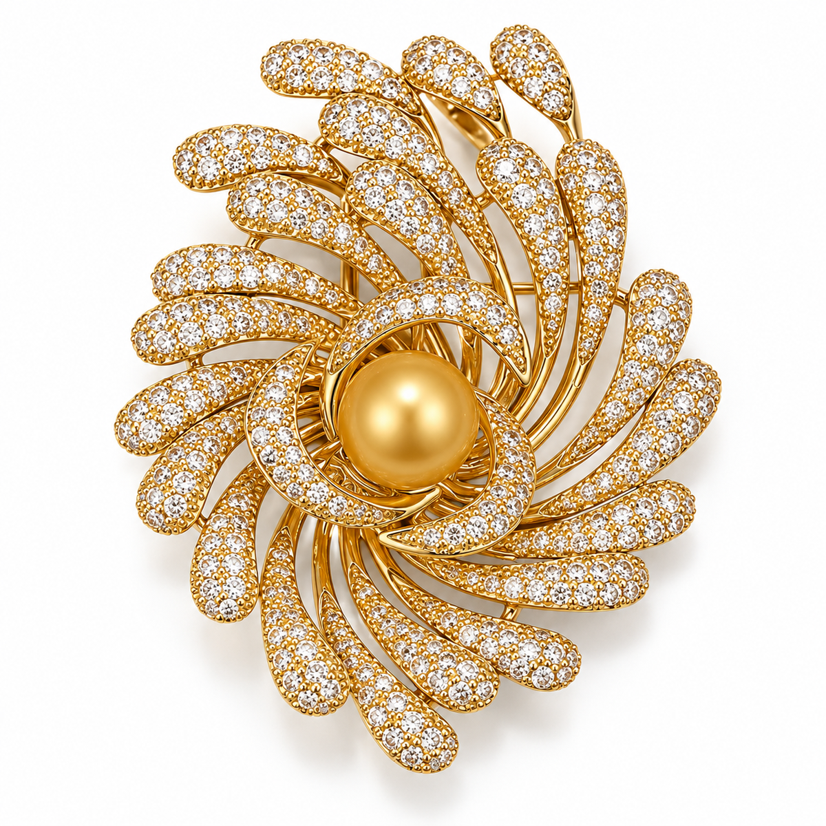 Broche fleur galactique, finition dorée, alliage métallique