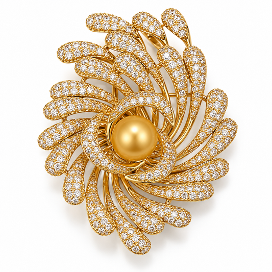 Broche fleur galactique, finition dorée, alliage métallique
