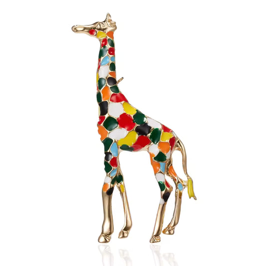 Broche girafe, finition dorée, alliage métallique