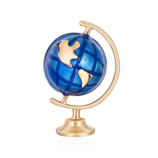 Broche globe terrestre, finition dorée, alliage métallique
