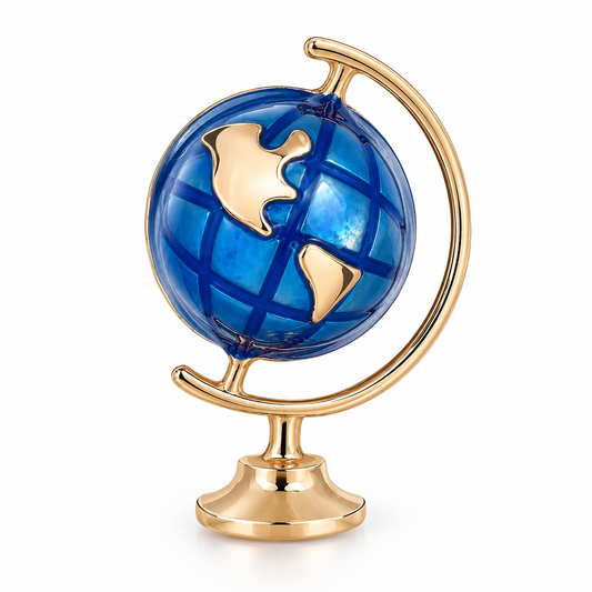 Broche globe terrestre, finition dorée, alliage métallique