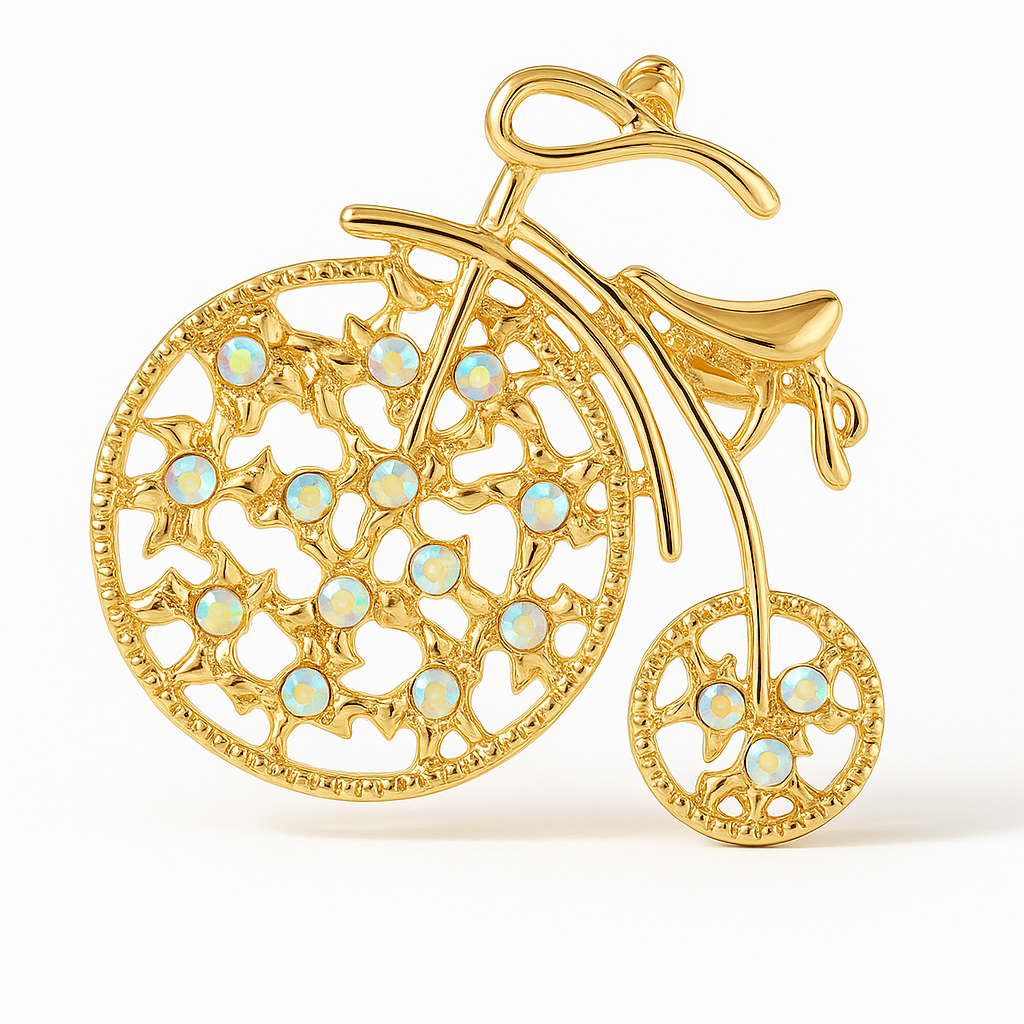 Broche grand bi, finition dorée, alliage métallique