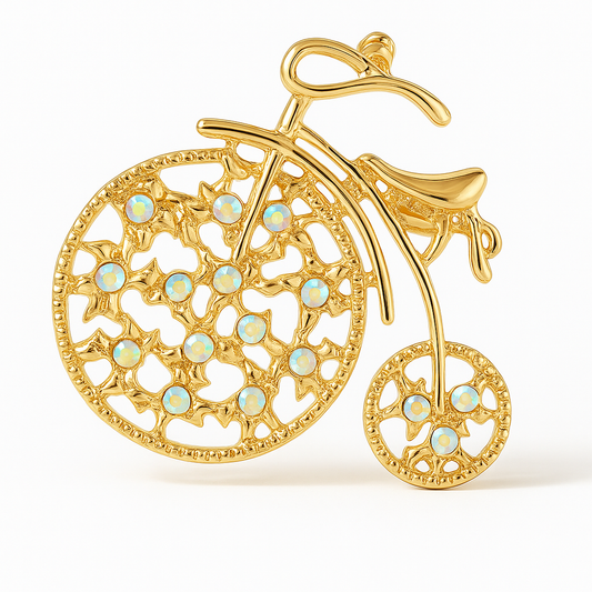 Broche grand bi, finition dorée, alliage métallique