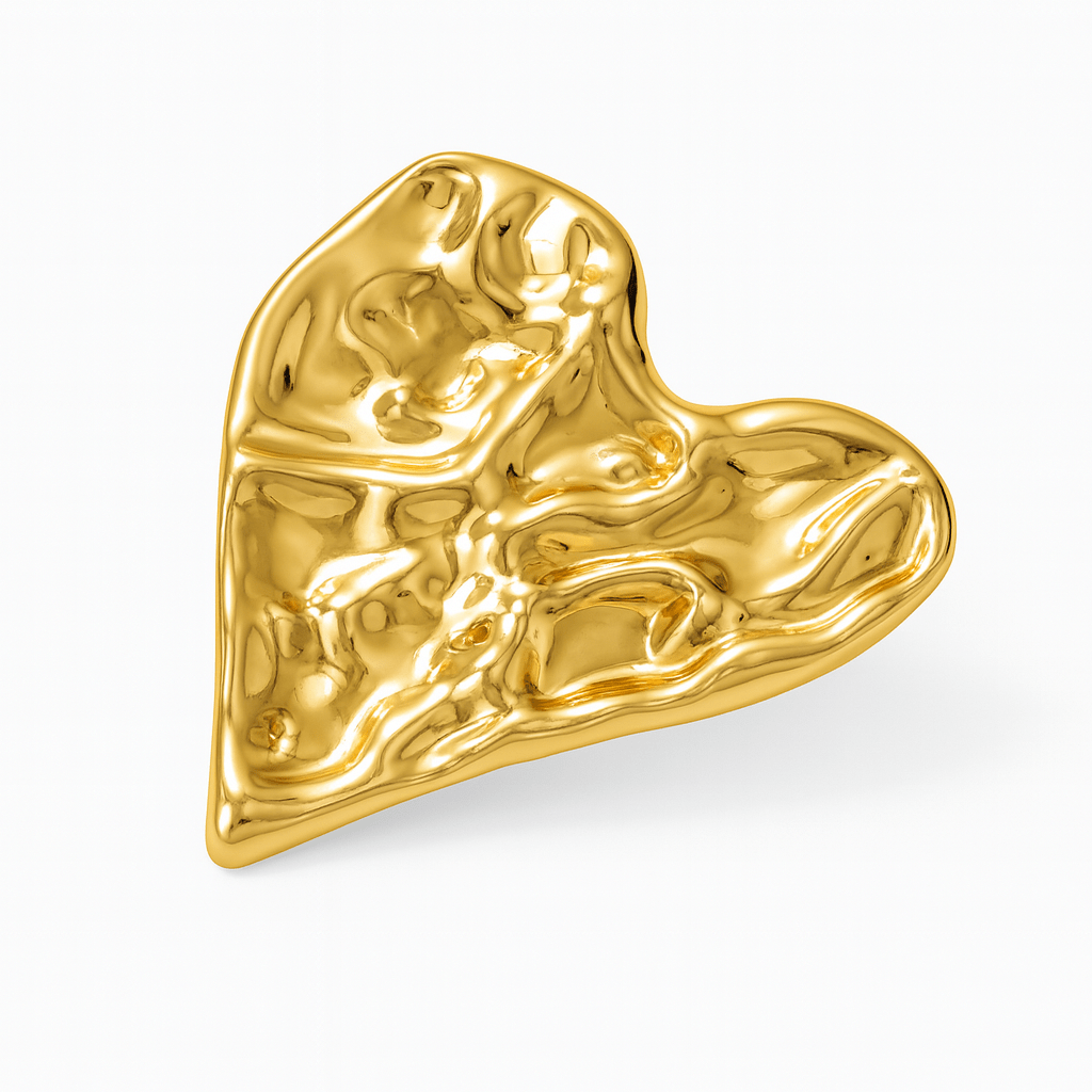 Broche Grand Cœur, finition dorée, alliage métallique