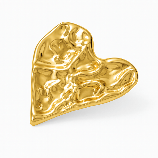 Broche Grand Cœur, finition dorée, alliage métallique