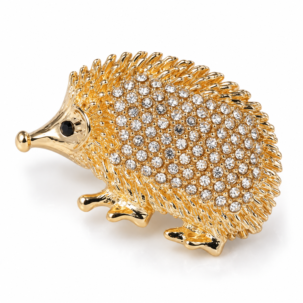 Broche hérisson strass, finition dorée, alliage métallique