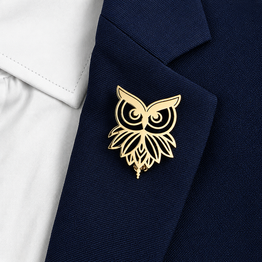 Broche hibou portée sur une tenue