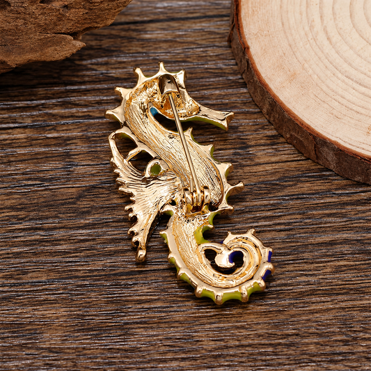 Broche hippocampe élégant, de dos