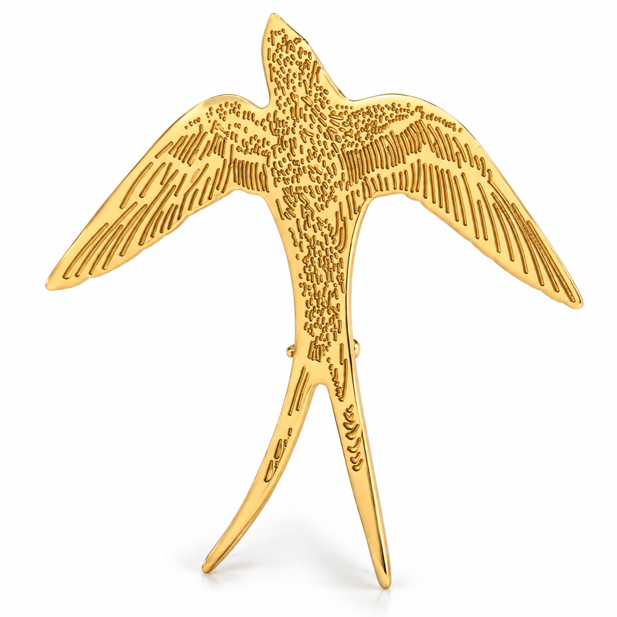 Broche hirondelle gravée, alliage métallique