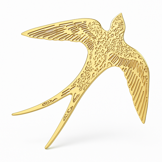 Broche hirondelle gravée, alliage métallique