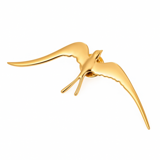 Broche hirondelle, finition dorée, alliage métallique