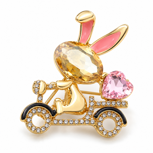 Broche lapin d'amour express, finition dorée, alliage métallique