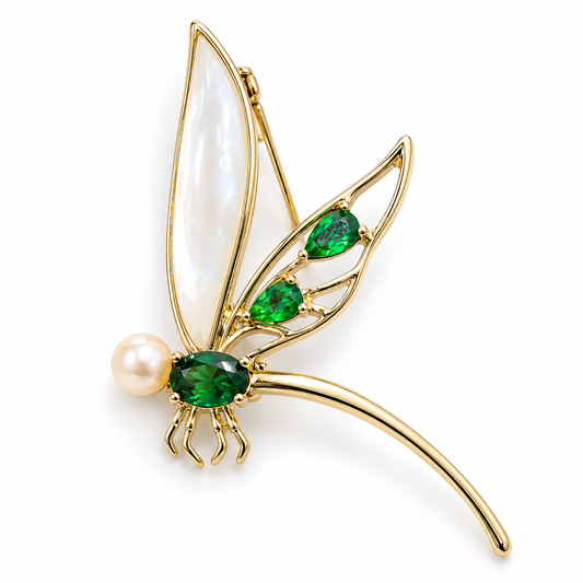 Broche libellule élégante, finition dorée, alliage métallique