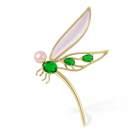 Broche libellule élégante, finition dorée, alliage métallique