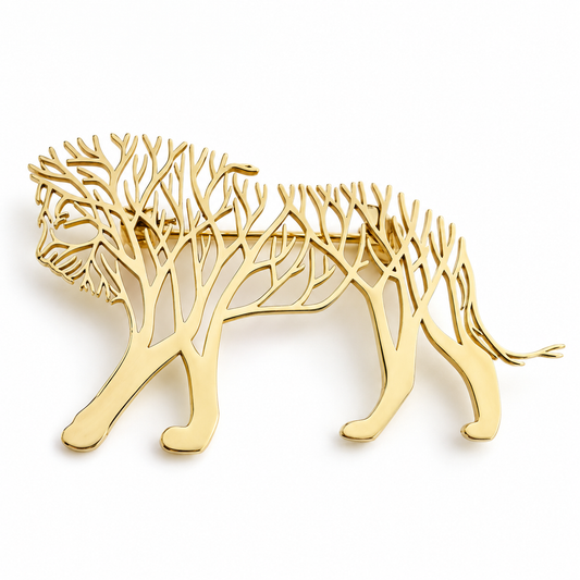 Broche lion arbre de vie, acier inoxydable
