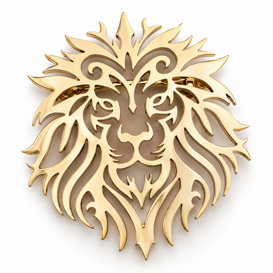 Broche lion majestueux, acier inoxydable