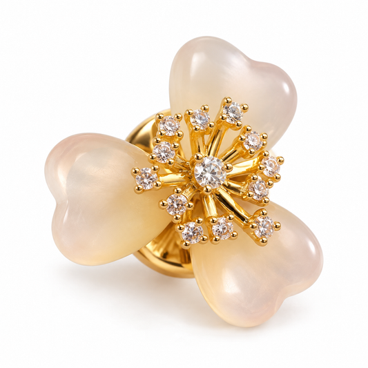 Broche magnétique fleur d’aurore, finition dorée, alliage métallique