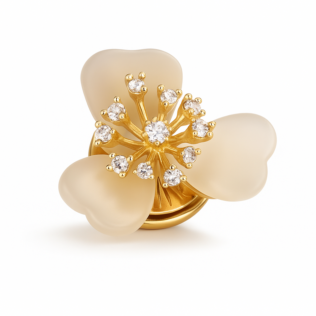 Broche magnétique fleur d’aurore, finition dorée, alliage métallique