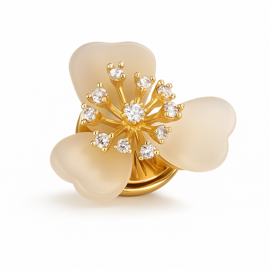 Broche magnétique fleur d’aurore, finition dorée, alliage métallique