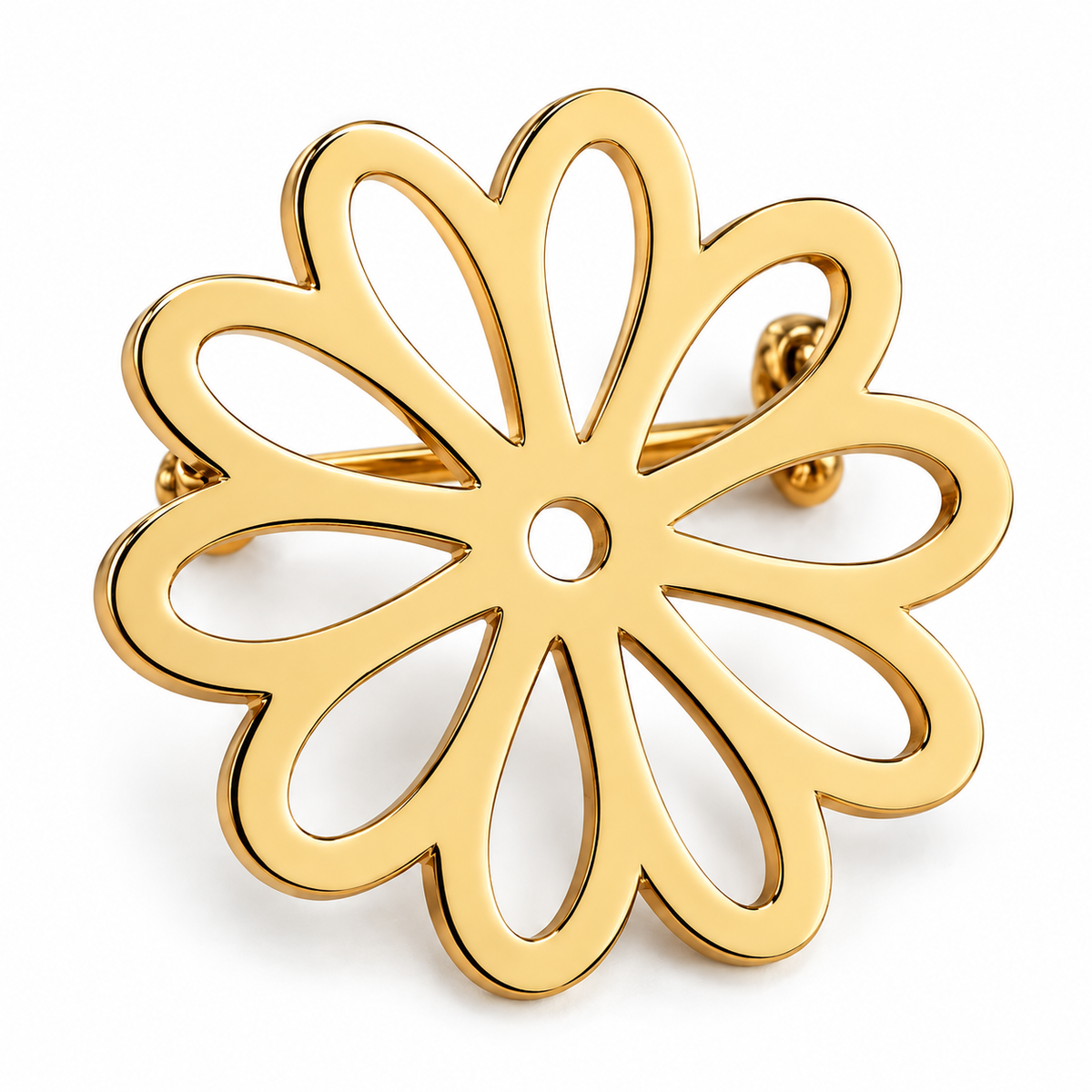 Broche marguerite ajourée, acier inoxydable