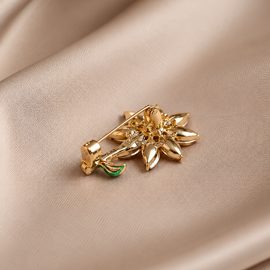 Broche marguerite strass, de dos