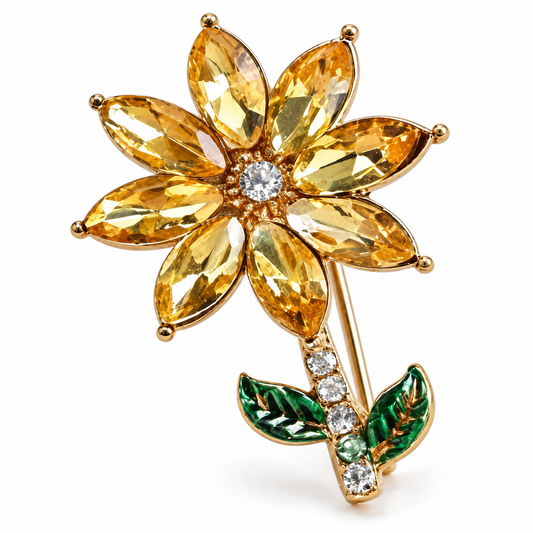 Broche marguerite strass, alliage métallique