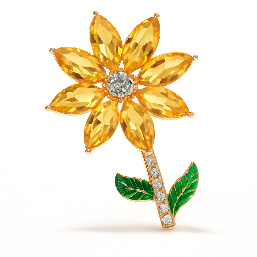 Broche marguerite strass, alliage métallique