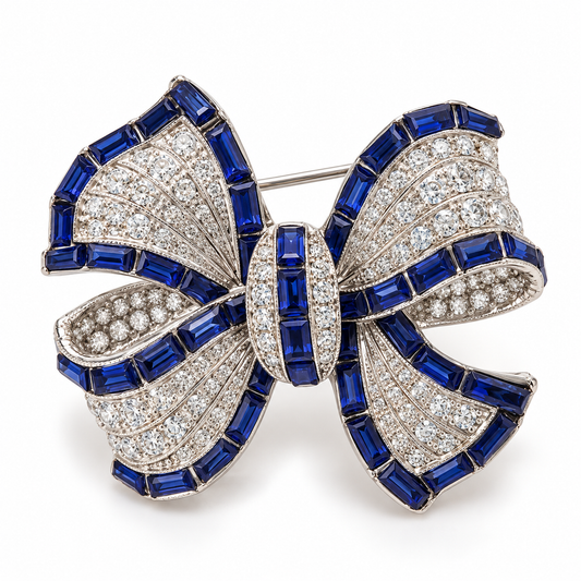 Broche nœud de gala, finition argentée, alliage métallique